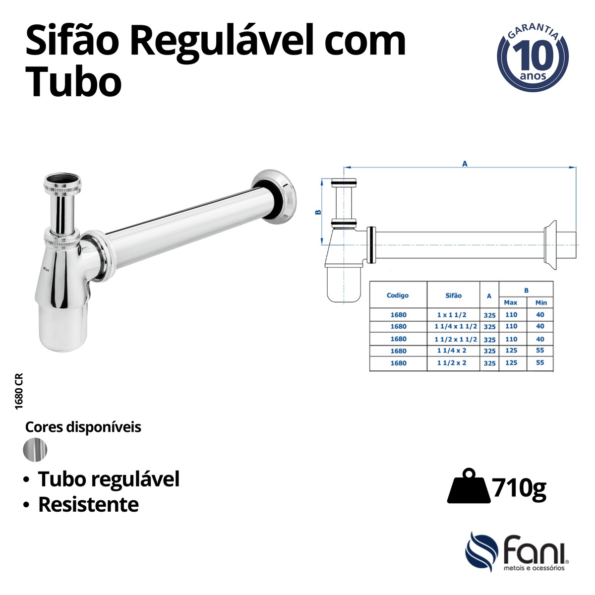 Sifão Tanque Regulável 1.1/4'' x 1.1/2'' 1680DV D'oro Vecchio Fani