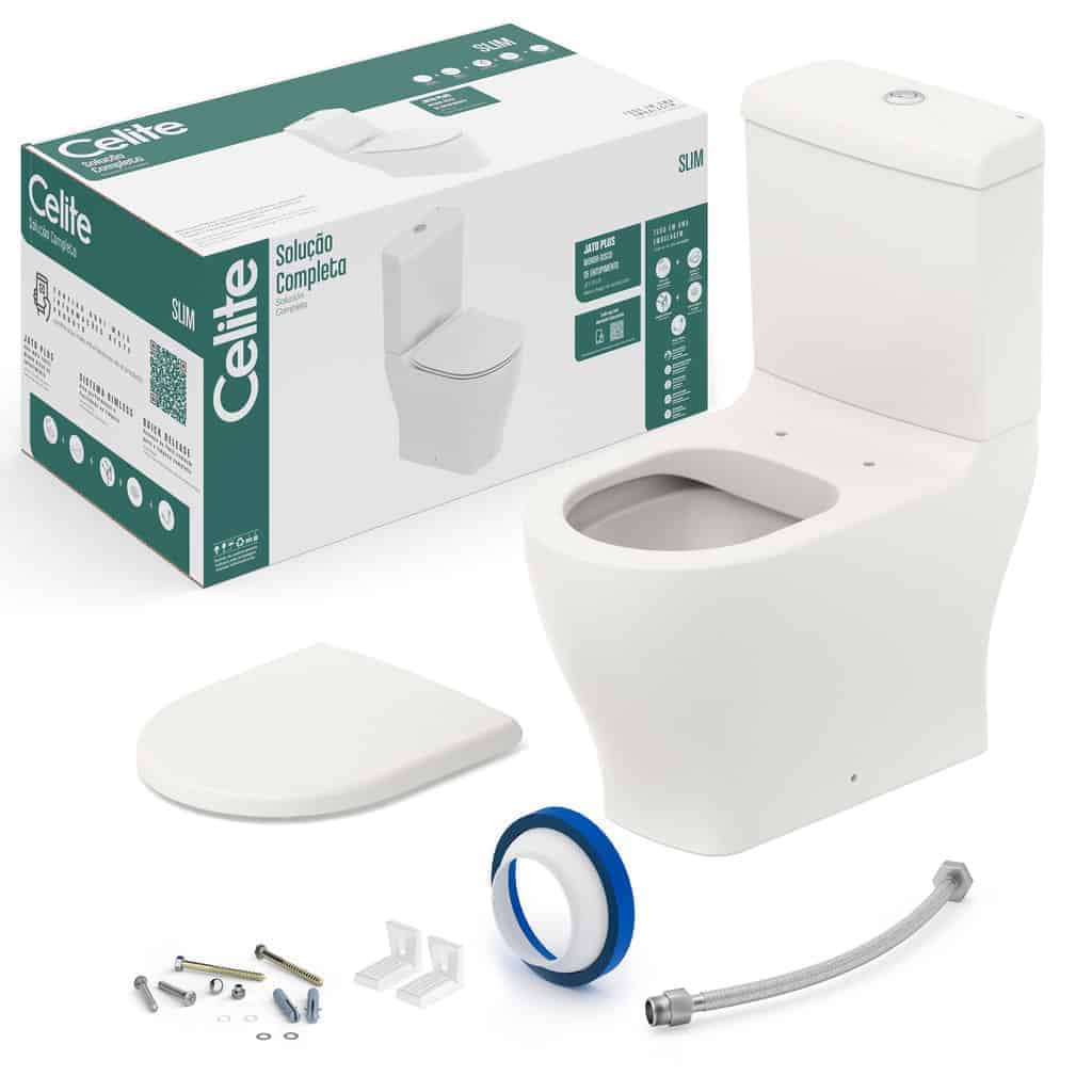 Kit Bacia Com Caixa, Assento Termofixo e Kit Instalação Slim Beige Celite