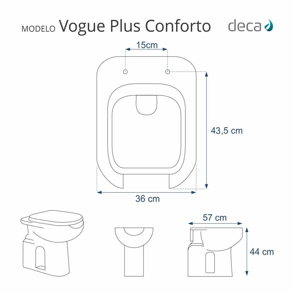 Assento Sanitário Poliéster Para Louça Vogue Plus Conforto (Deca) Aço (Reb. Oculto) Branco