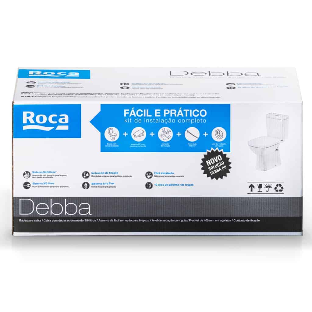 Kit Bacia Com Caixa, Assento PP e Kit Instalação Debba Classic Branco Roca