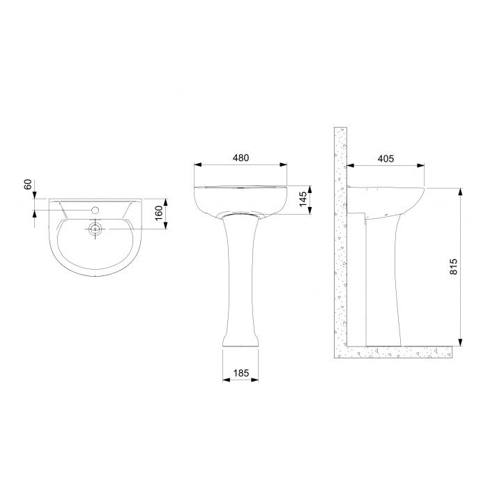 Lavatório Para Coluna 470x385 Azálea Cinza Prata Celite*