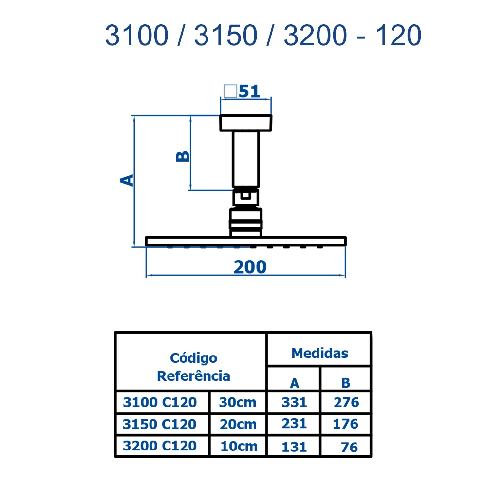 Chuveiro Articulado Teto Metal 10cm Versata 3200CH120 Champanhe Fani