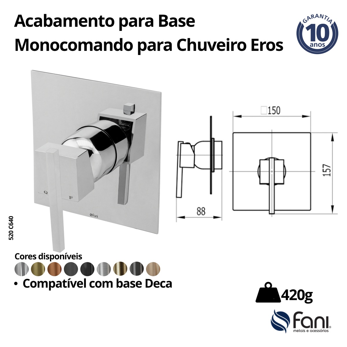 Acabamento Monocomando Base Deca/Fani Eros 520RV640 Rosso Vecchio Fani