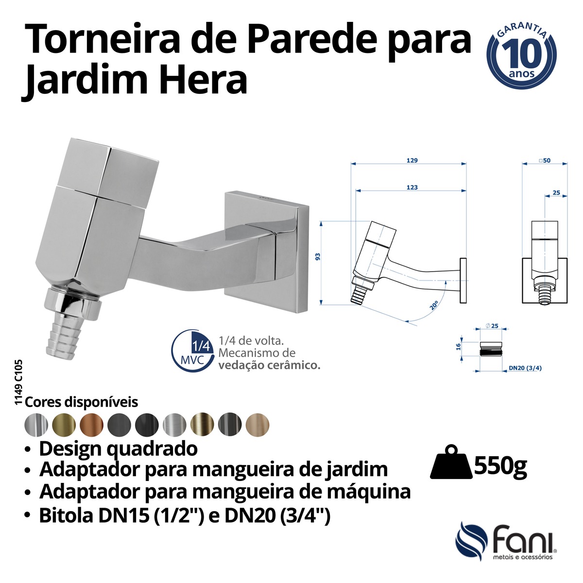 Torneira Jardim/Tanque 1149C105 Hera Cromado Fani