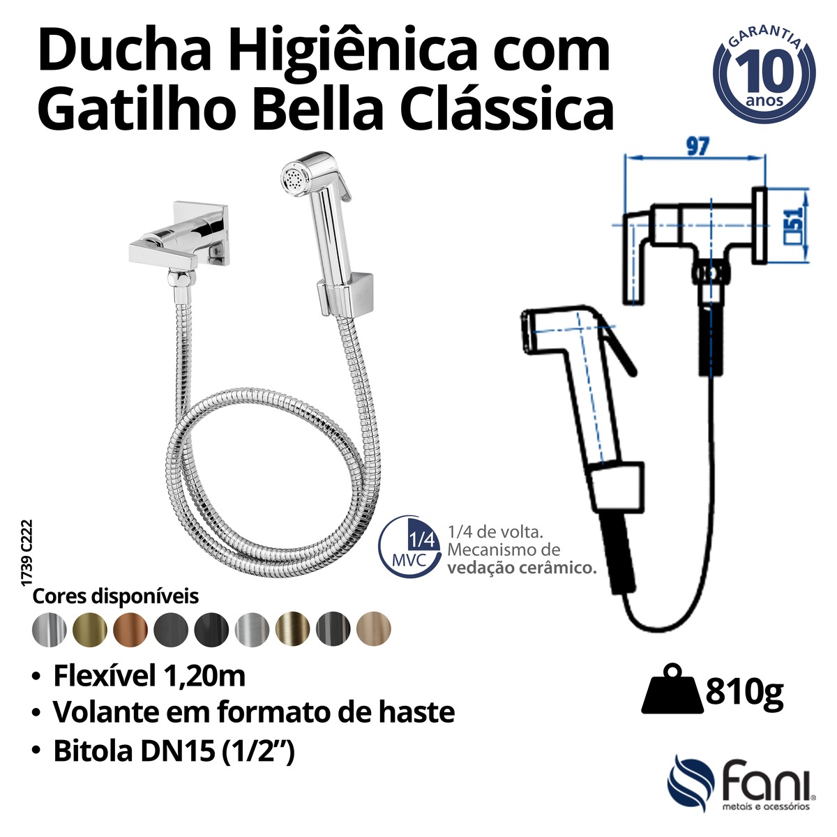 Ducha Higiênica Gatilho ABS Bella Clássica 1739DV222 D'oro Vecchio Fani