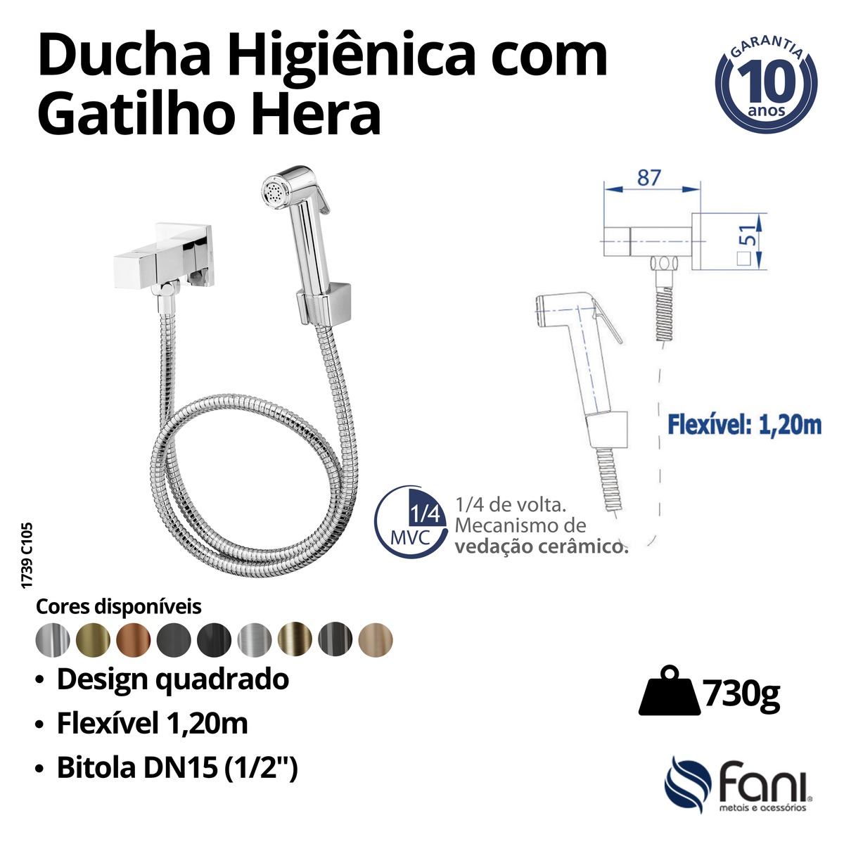 Ducha Higiênica Gatilho ABS Hera 1739DV105 D'oro Vecchio Fani