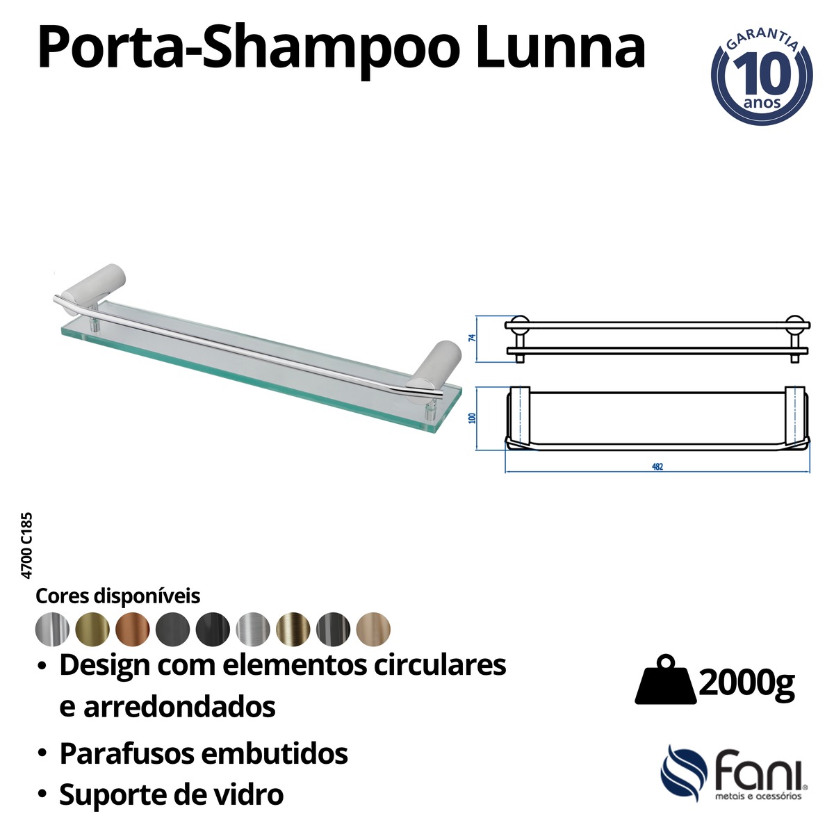 Porta Xampu Lunna 4700BK185 Preto Fosco Fani