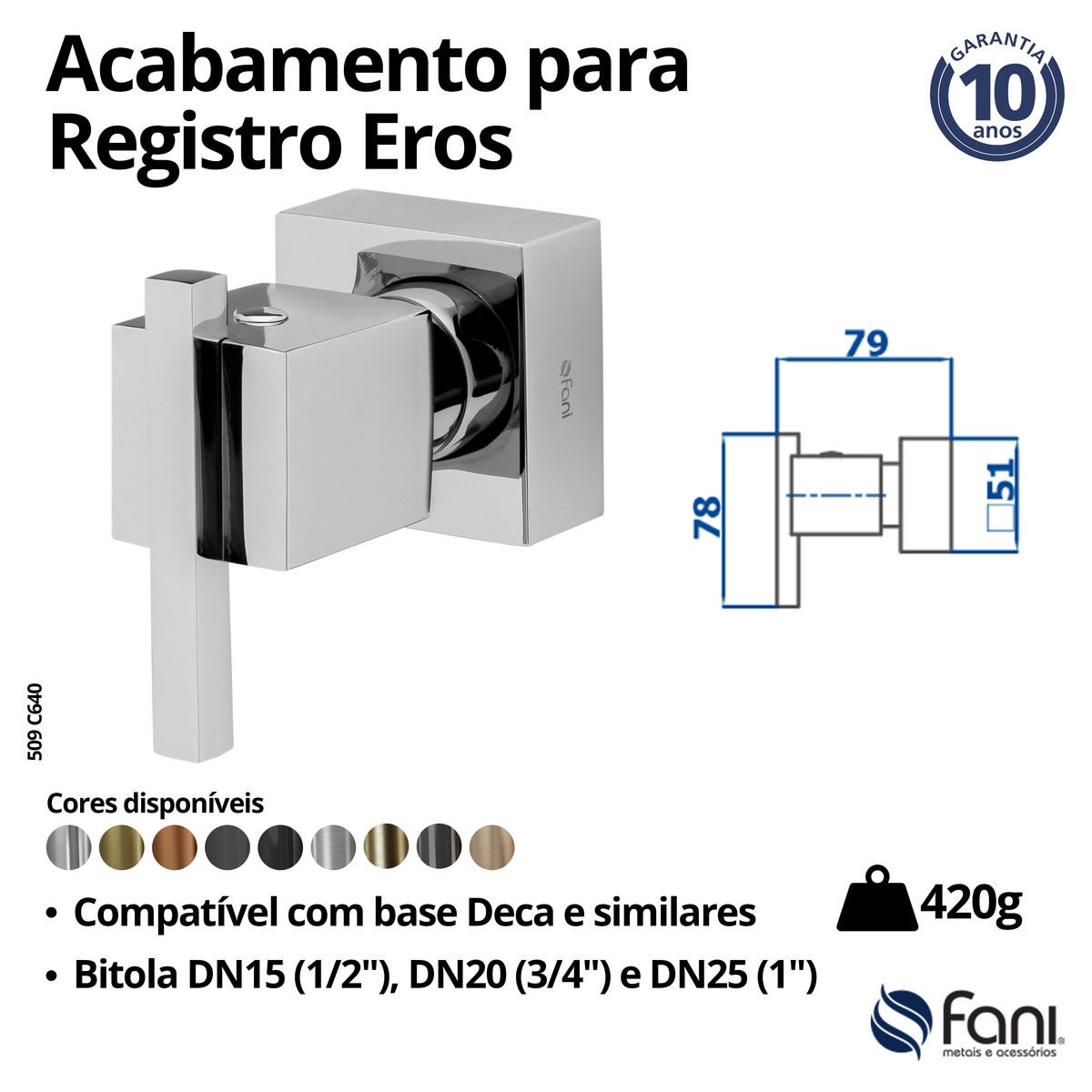 Acabamento Registro Base Deca 3/4 Eros 509CH640 Champanhe Fani