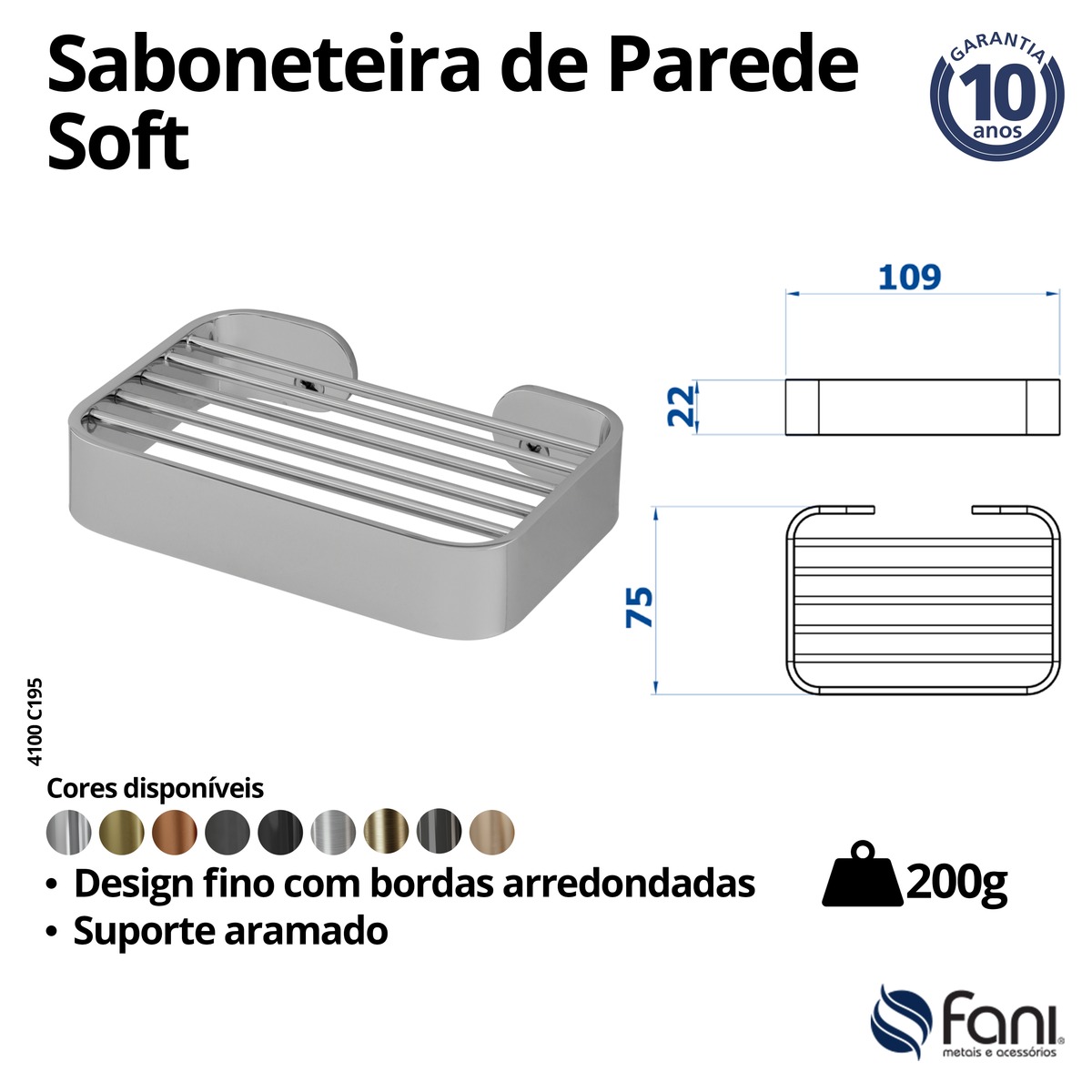 Saboneteira Soft 4100BK195 Preto Fosco Fani