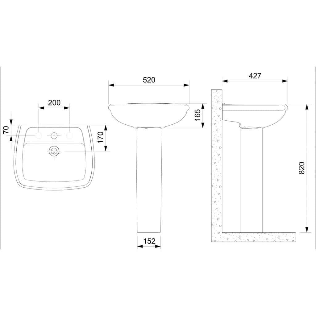 Lavatório Para Coluna 520x430 FCSL Fit Cinza Prata Celite