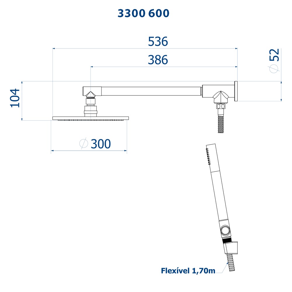 Chuveiro Articulado Parede Metal Atenas 3300C600 Cromado Fani