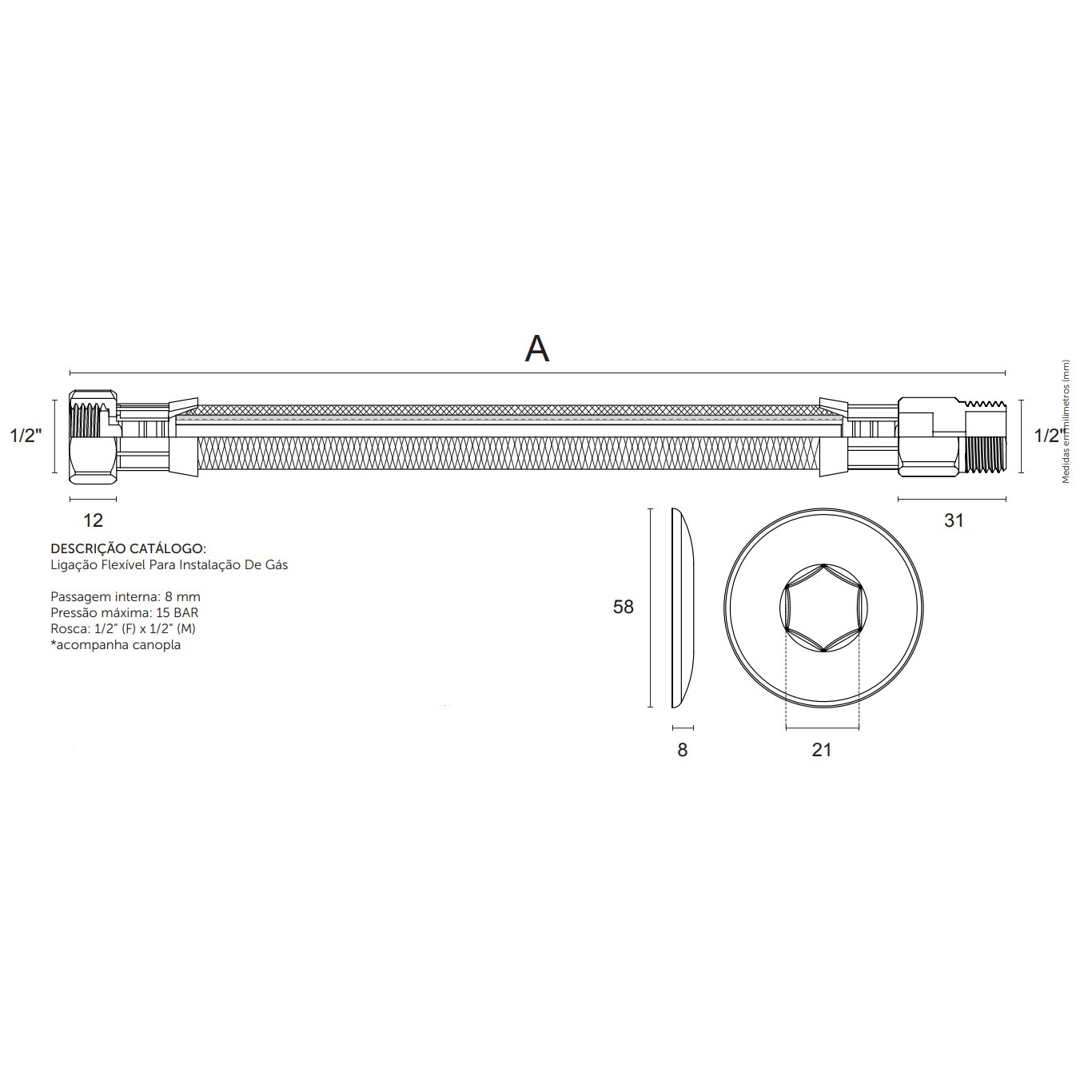 Flexível Inox Para Gás 1.0m X 1/2